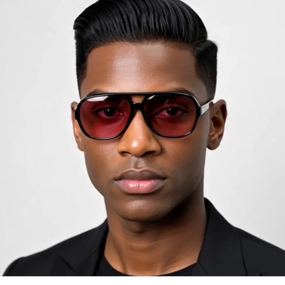 Pink Lens Sunglasses Fashion Round Men Shades Retro Thick Frame UV400 Lentes New
